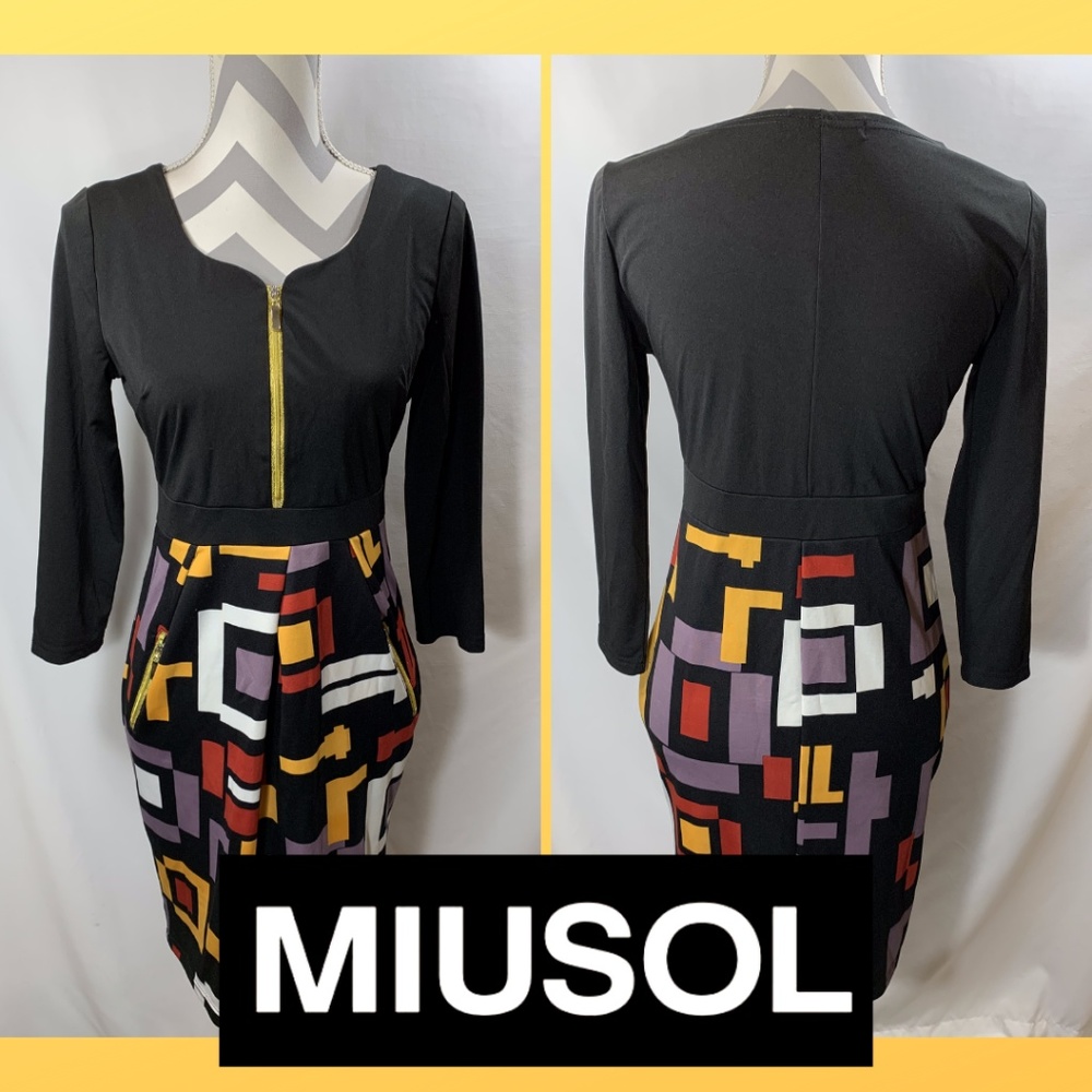 Miusol Geometric Front Zip Dress